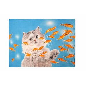 Cat Kitten Goldfish Fleece Throw Blanket Blue Koi Fish Soft Plush 45x70